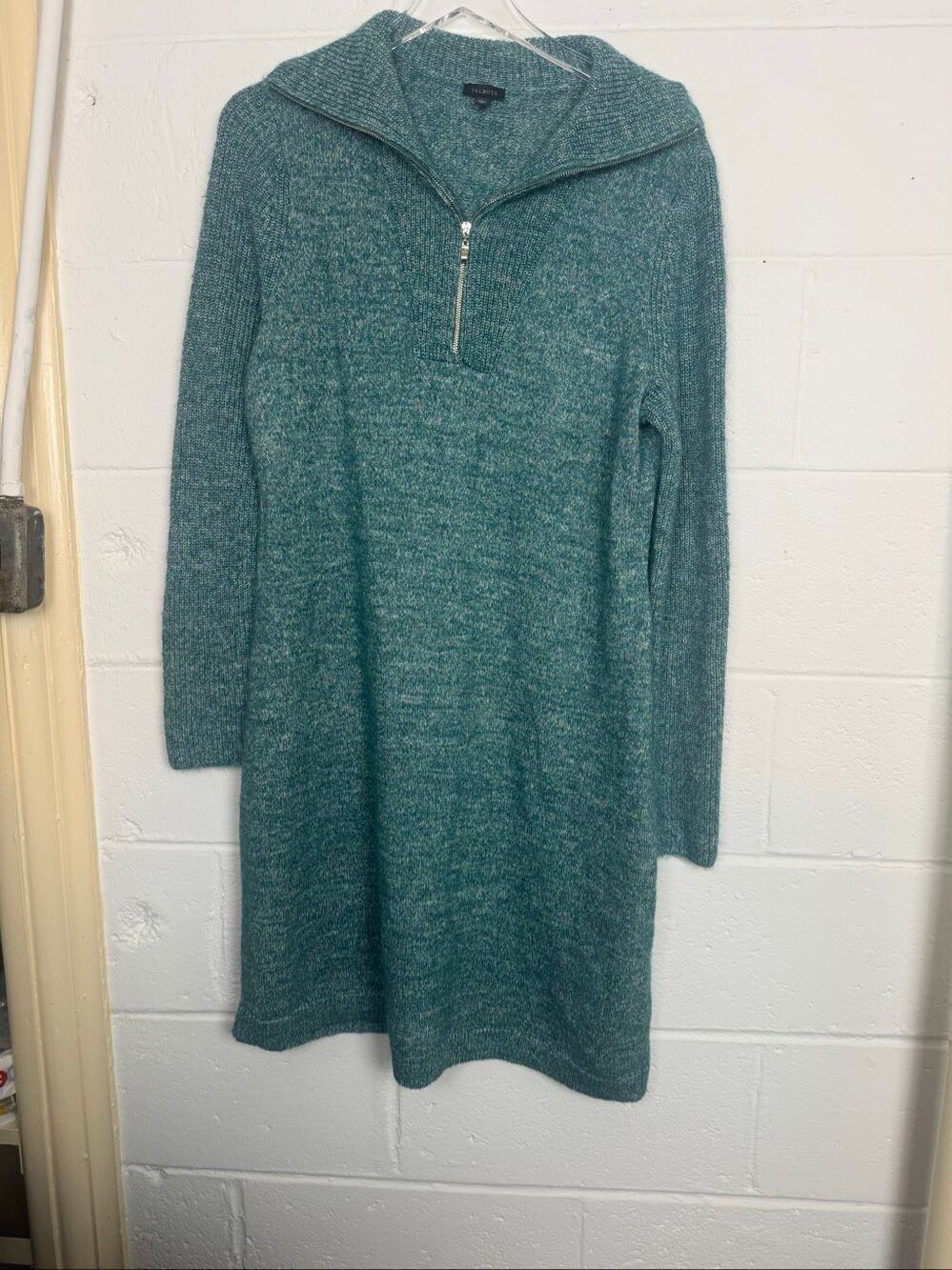 Talbots Women’s Large Teal Marled Knit Quarter Zip Sweater Dress Tunic Coastal P